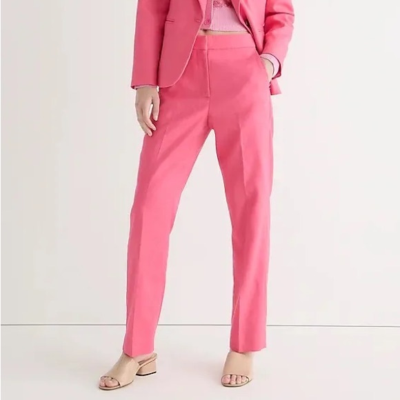 NWT J. Crew Kate Straight-Leg Pant in Stretch Linen Blend Pink - Picture 1 of 9
